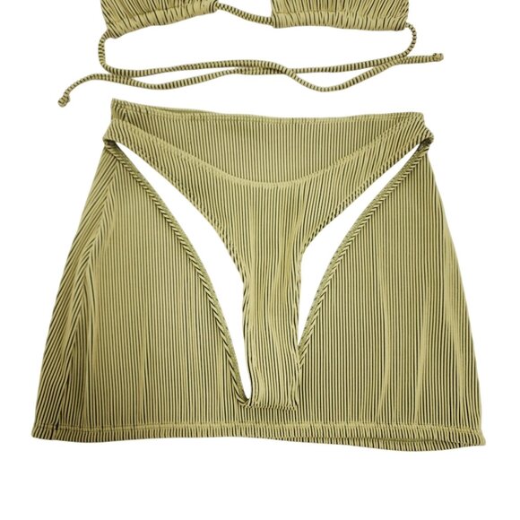 Striped Bikini Set With Triangle Swimsuit Top & Skirt Cover-Up Size M - Picture 5 of 7